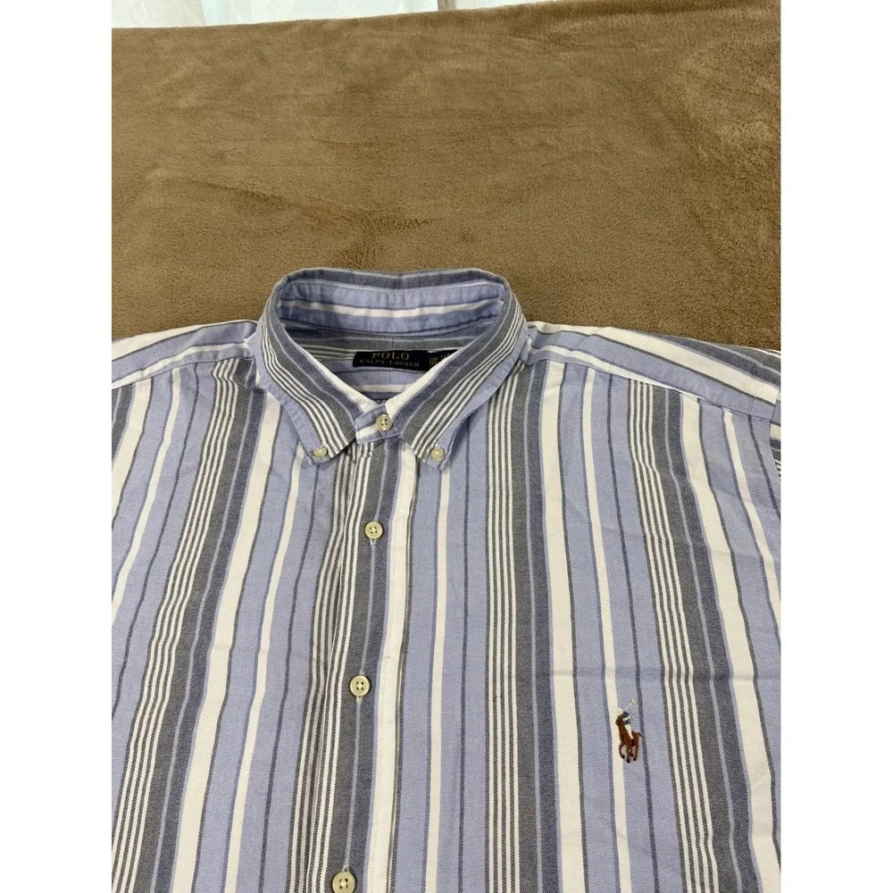Polo Ralph Lauren shirt men's size 2XB Big Striped Button Down Blue Fresh‎ Pony